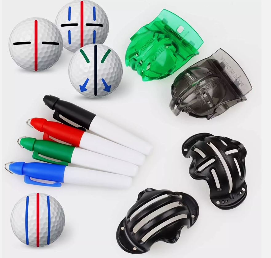 8 Pack Golf Ball Marker Stencil & 4 Markers Golf Alignment Tool