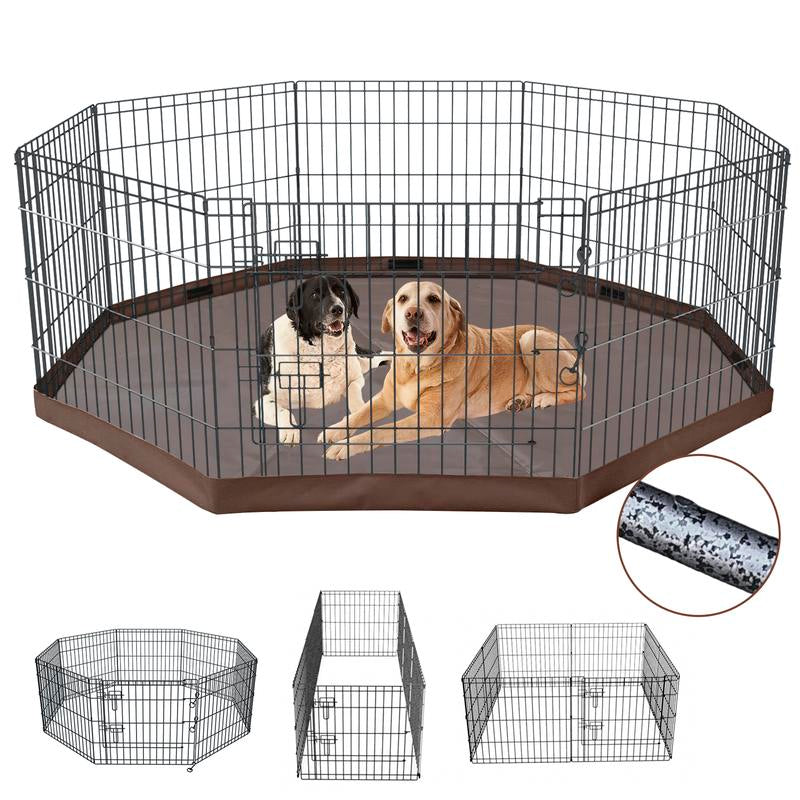 Foldable Metal Dog Exercise Playpen Gate Pet Fence Dog Crate 8 Panels 30 / 36 Inch Height Puppy Kennels with Top Cover / Bottom Pad for Animals Outdoor Indoor