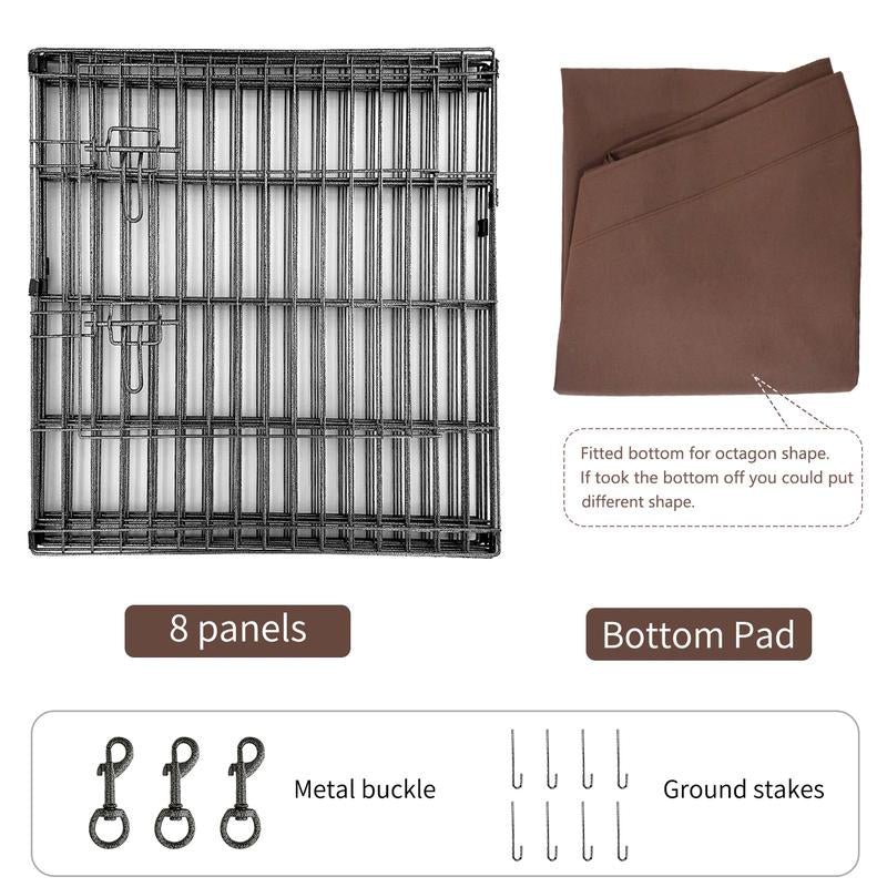 Foldable Metal Dog Exercise Playpen Gate Pet Fence Dog Crate 8 Panels 30 / 36 Inch Height Puppy Kennels with Top Cover / Bottom Pad for Animals Outdoor Indoor