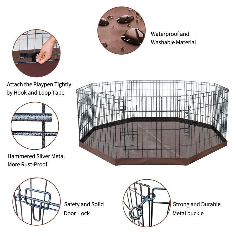 Foldable Metal Dog Exercise Playpen Gate Pet Fence Dog Crate 8 Panels 30 / 36 Inch Height Puppy Kennels with Top Cover / Bottom Pad for Animals Outdoor Indoor