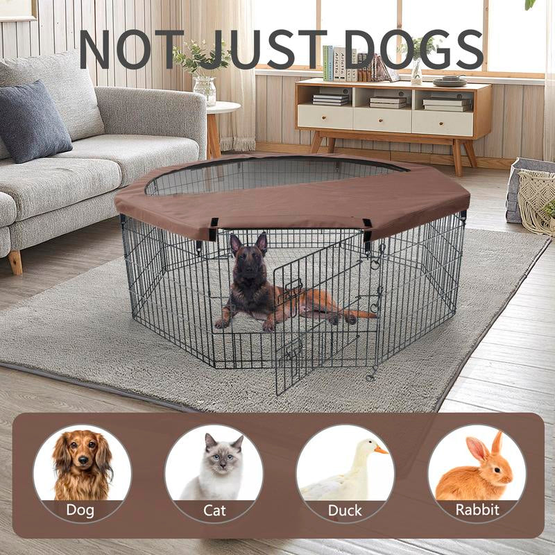 Foldable Metal Dog Exercise Playpen Gate Pet Fence Dog Crate 8 Panels 30 / 36 Inch Height Puppy Kennels with Top Cover / Bottom Pad for Animals Outdoor Indoor