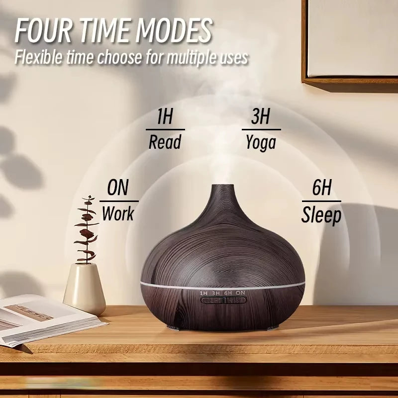 Air Humidifier Aromatherapy Essential Oil Diffuser Wood Grain 500ml Remote Control 7 Color Lights