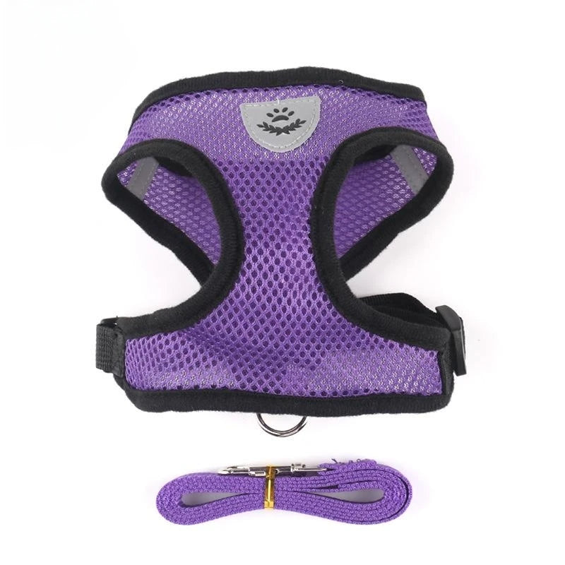 Cat & Dog Harness with Lead Leash Adjustable Vest Polyester Mesh Breathable Harness