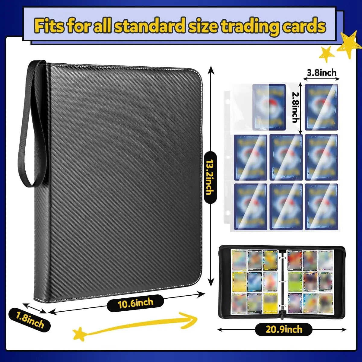 900 Pockets Card Binder Sleeves with Zipper, Double Sided Pockets Card Holder