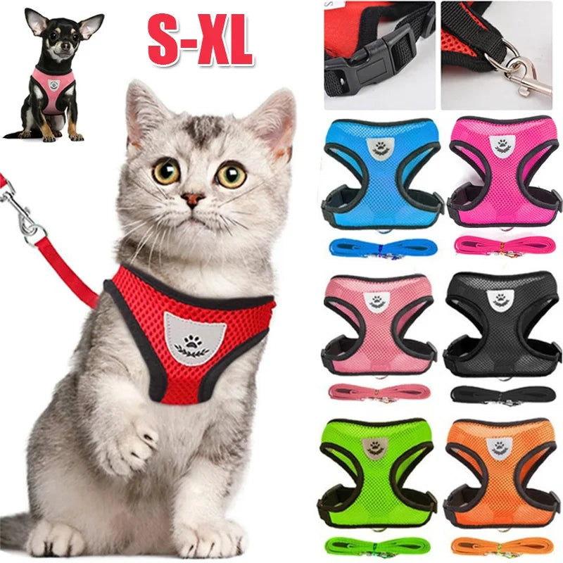 Cat & Dog Harness with Lead Leash Adjustable Vest Polyester Mesh Breathable Harness