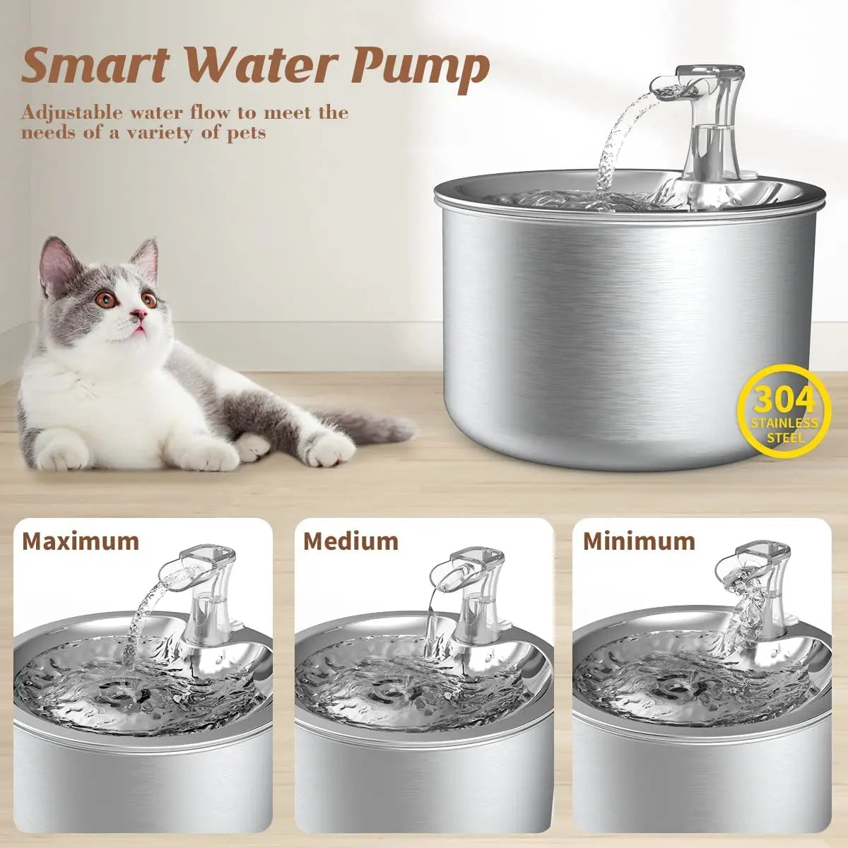 2L fully stainless steel pet water dispenser automatic cat water fountain with red water level Holiday gifts floaters