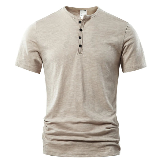 Men Casual Summer Short Sleeve Henry neck T-Shirt