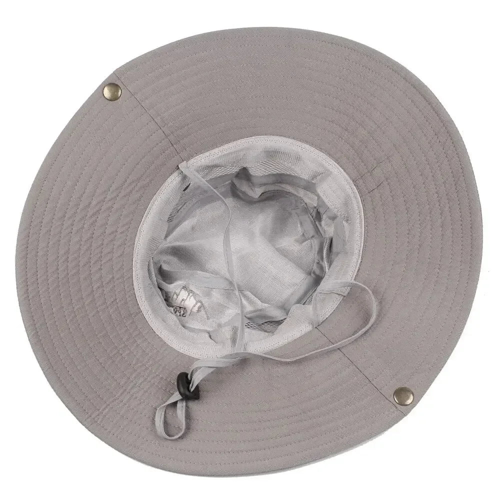 Summer Men Bucket Hat Outdoor UV Protection Wide Brim Panama Safari Hunting Hiking Hat Mesh