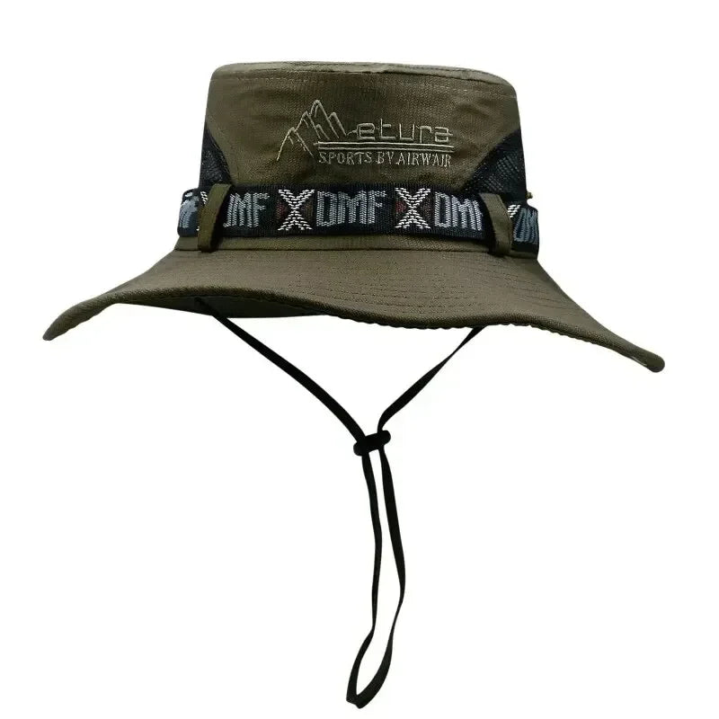 Summer Men Bucket Hat Outdoor UV Protection Wide Brim Panama Safari Hunting Hiking Hat Mesh