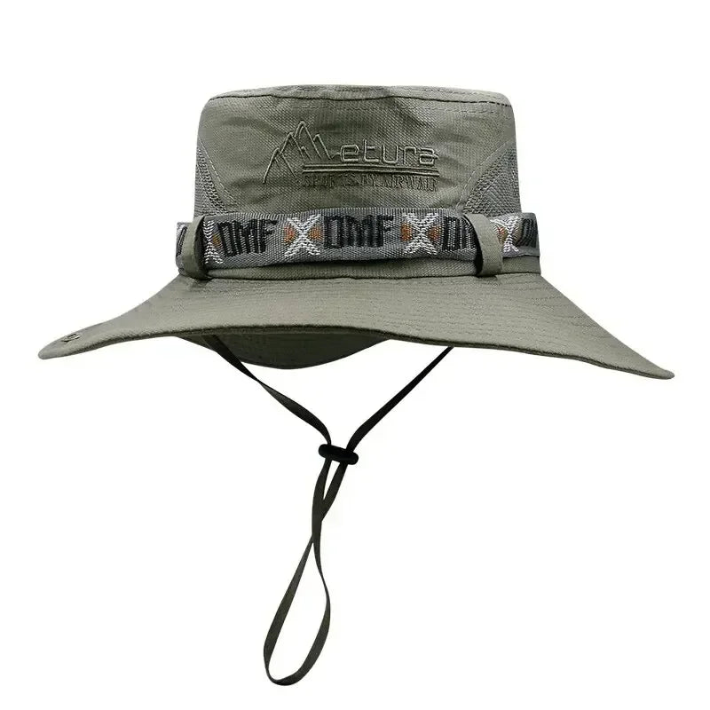 Summer Men Bucket Hat Outdoor UV Protection Wide Brim Panama Safari Hunting Hiking Hat Mesh