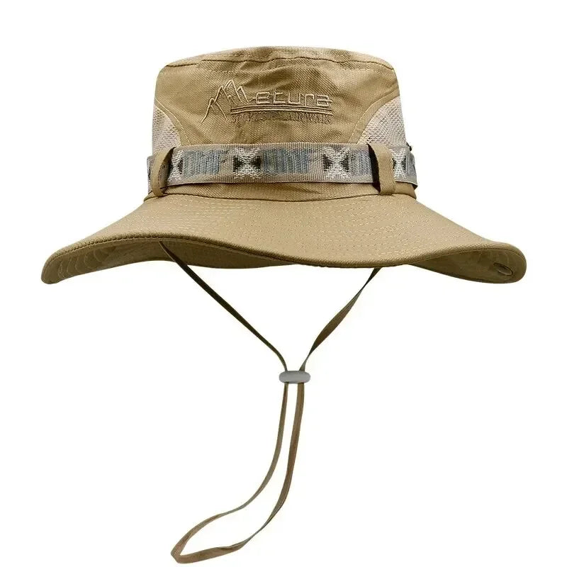 Summer Men Bucket Hat Outdoor UV Protection Wide Brim Panama Safari Hunting Hiking Hat Mesh