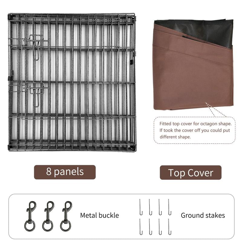 Foldable Metal Dog Exercise Playpen Gate Pet Fence Dog Crate 8 Panels 30 / 36 Inch Height Puppy Kennels with Top Cover / Bottom Pad for Animals Outdoor Indoor
