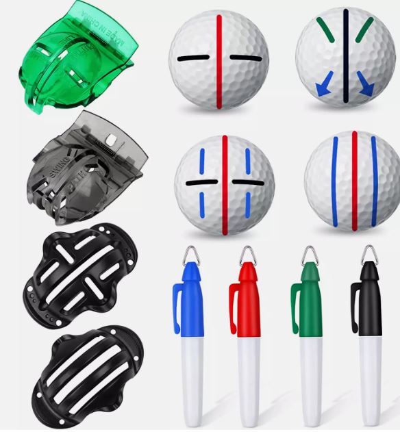 8 Pack Golf Ball Marker Stencil & 4 Markers Golf Alignment Tool